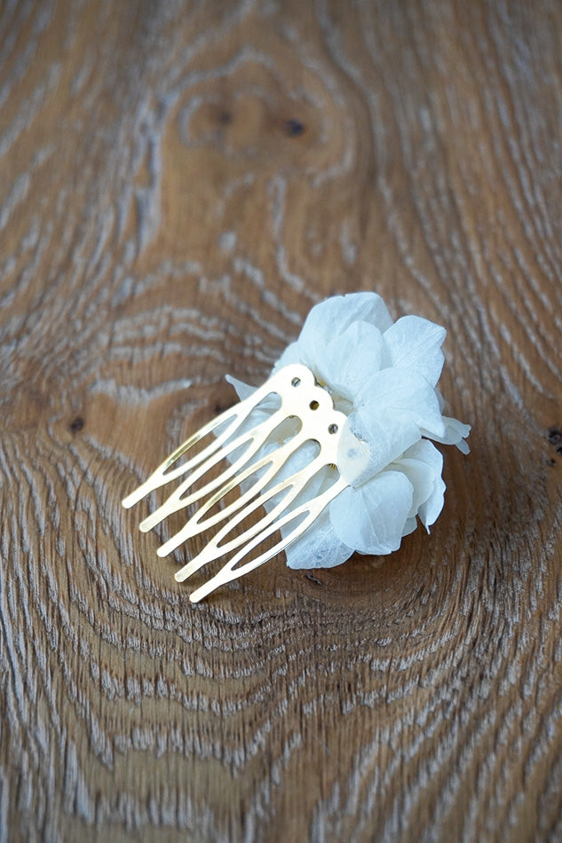 Haarkamm klein mit Hortensienblüten Rückansicht